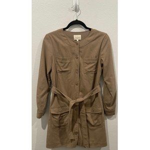 SEZANE Button Down Brown Tan Long Sleeve Mini Dress